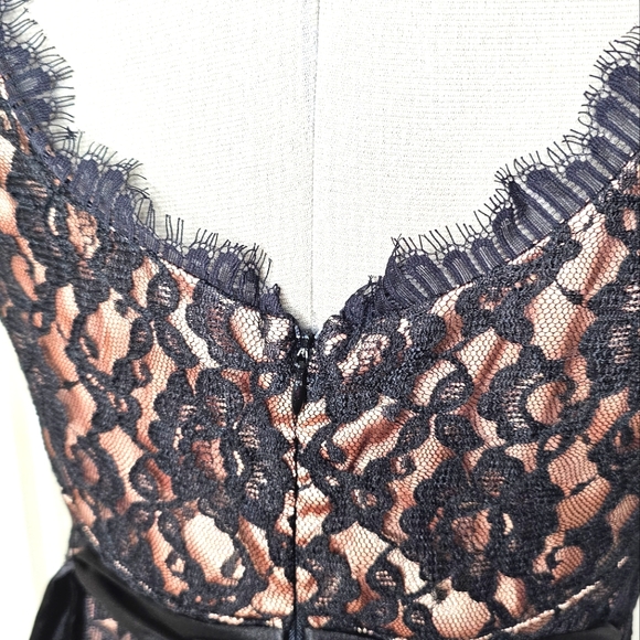Classy Eliza J New York Black Lace & Nude Champagne Elegant Lady Cocktail Dress - Picture 9 of 15